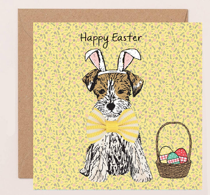 'Happy Easter' Terrier with Bow Vintage Easter Card