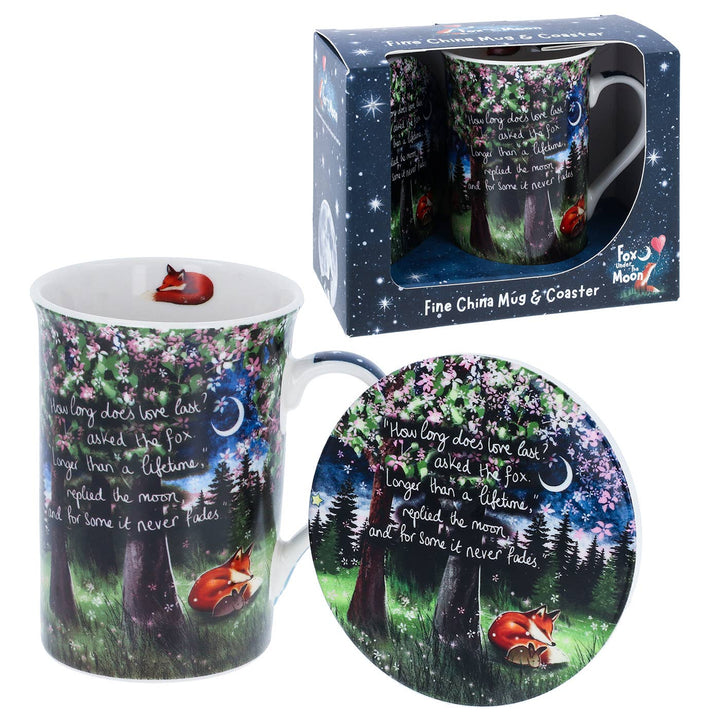 Fox Under The Moon Love Mug & Coaster Set