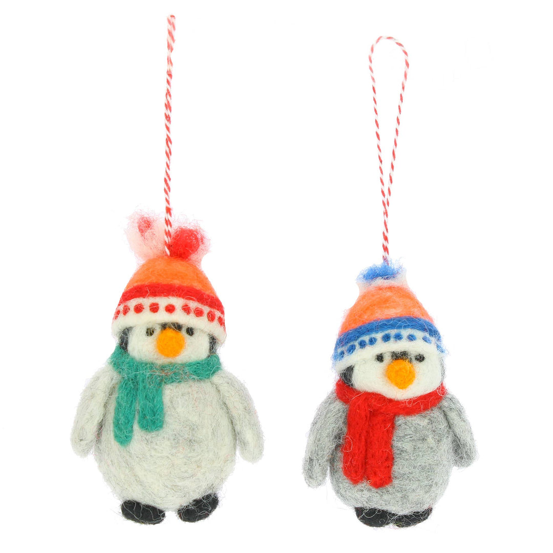 Grey Penguins with Hats Hanging Decorations