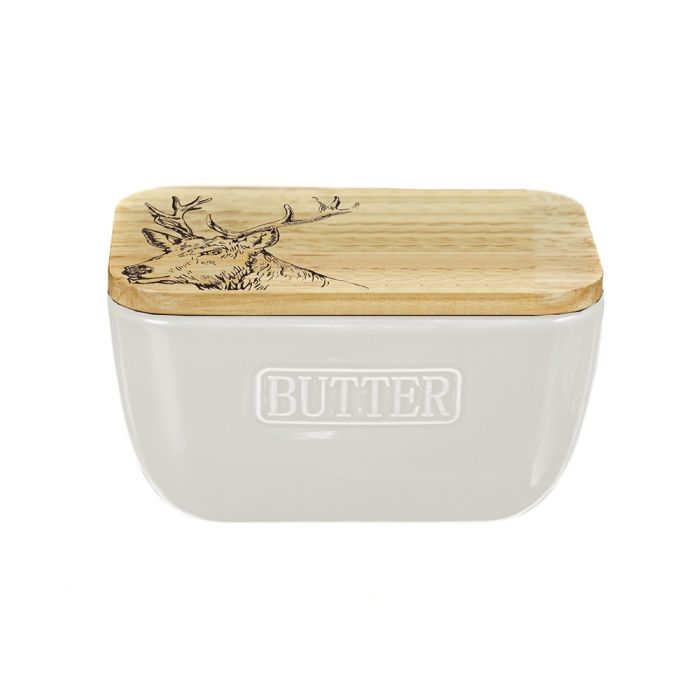Stag Ceramic White Butter Dish