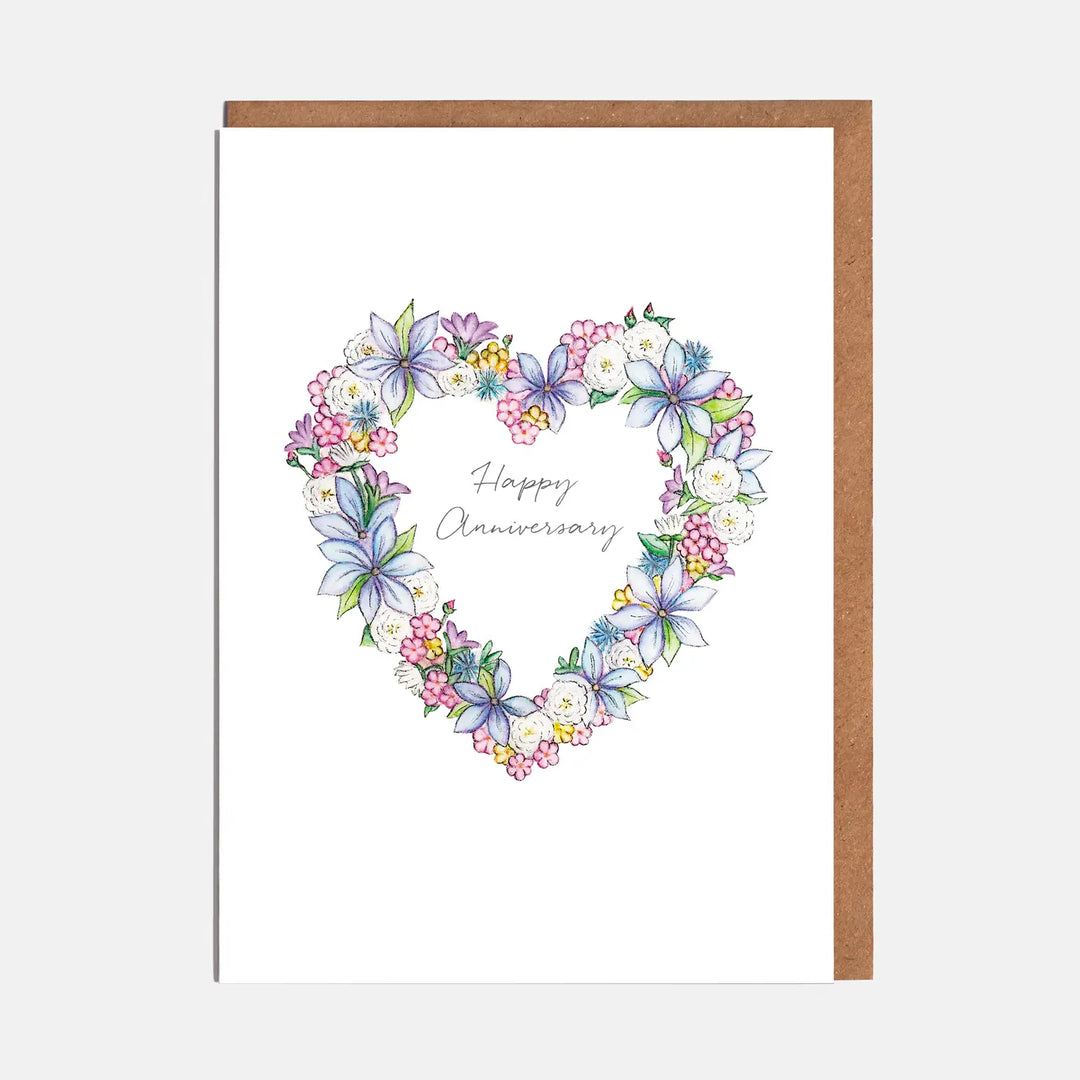 Blue Floral Heart Anniversary Card