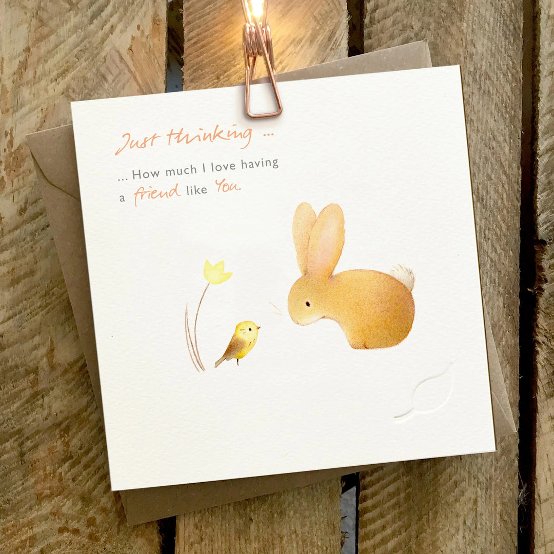 Just Thinking Rabbit and Yellow Bird Greeting Card