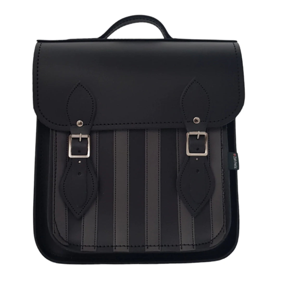Zatchels Handmade Leather City Backpack Plus - Black & Grey Stripe