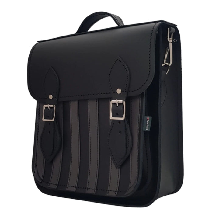 Zatchels Handmade Leather City Backpack Plus - Black & Grey Stripe