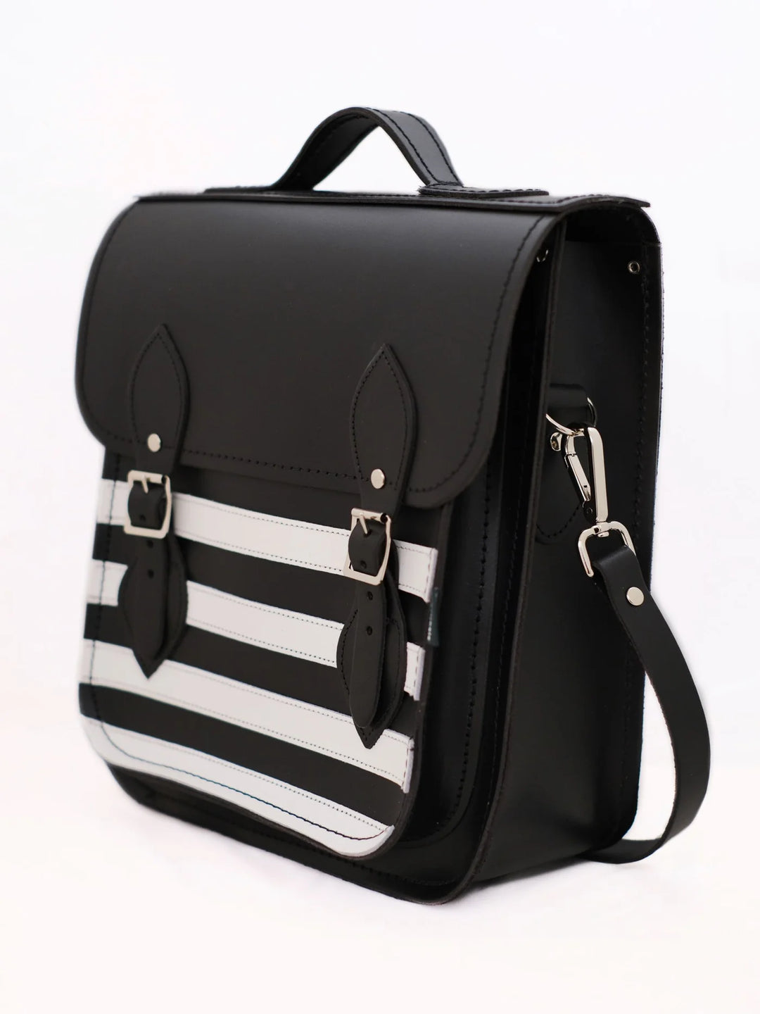 Zatchels Handmade Leather City Backpack - Gothic Black & White Stripe
