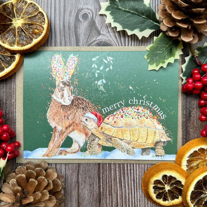 Hare and Tortoise Christmas Eco-card