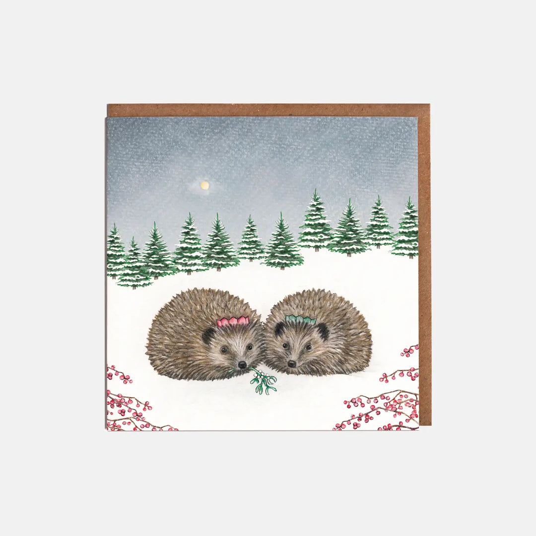 Two Hedgehogs Christmas Card