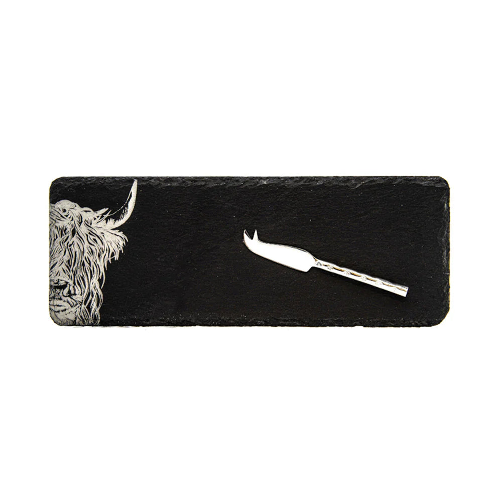 Highland Cow Single Mini Slate Cheese Board and Knife Set
