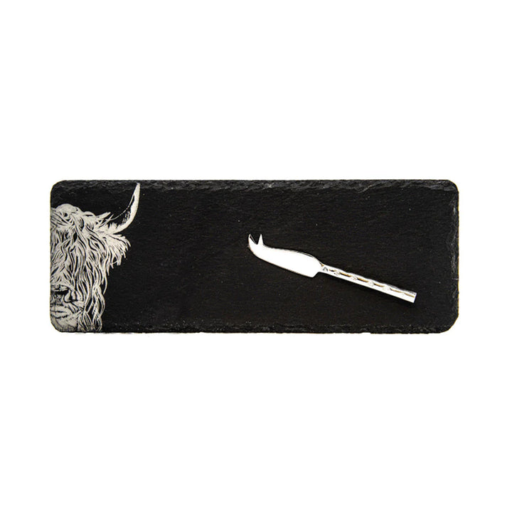 Highland Cow Single Mini Slate Cheese Board and Knife Set