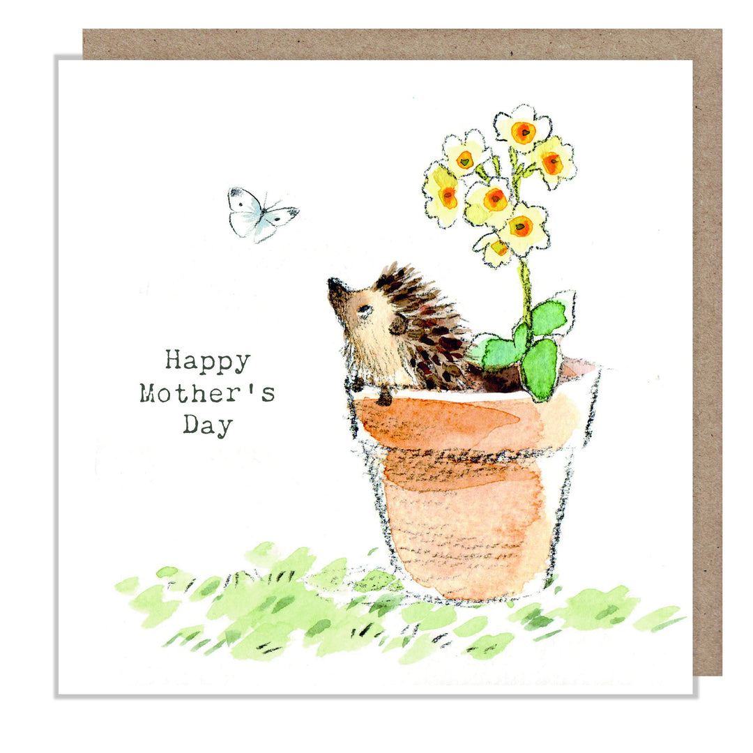 Hedgehog in a Flower Pot Mother's Day Greetings Card