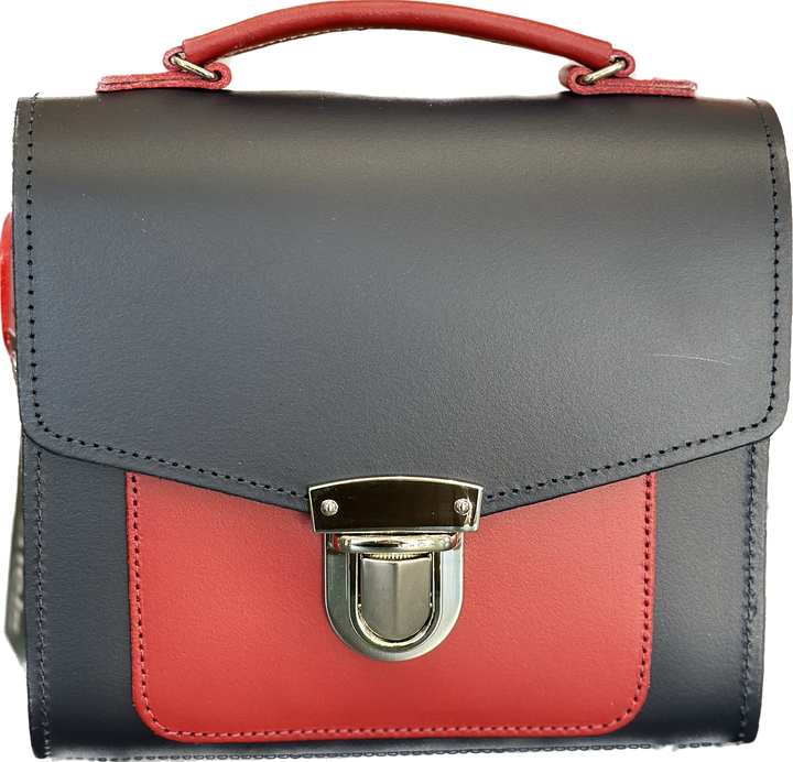 Zatchels Handmade Leather Sugarcube Plus Handbag - Navy with Red Contrast