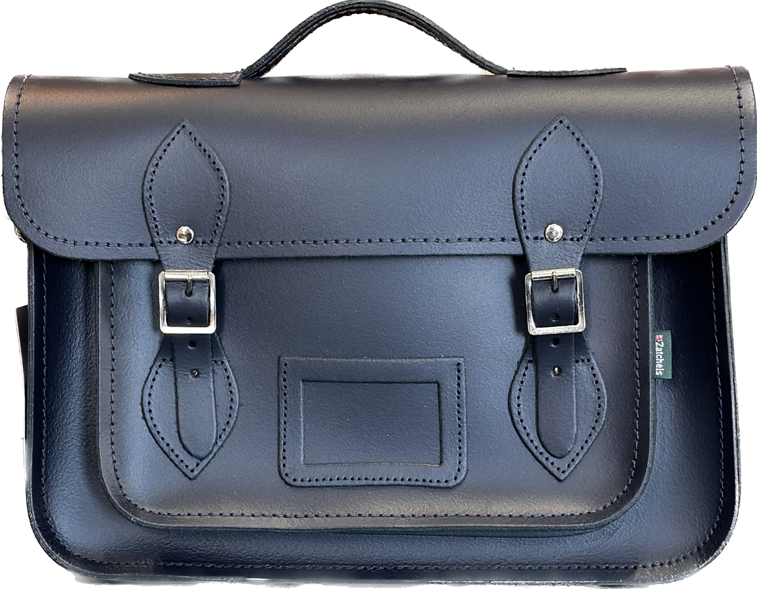 Zatchels Handmade Leather Classic Satchel Navy Blue