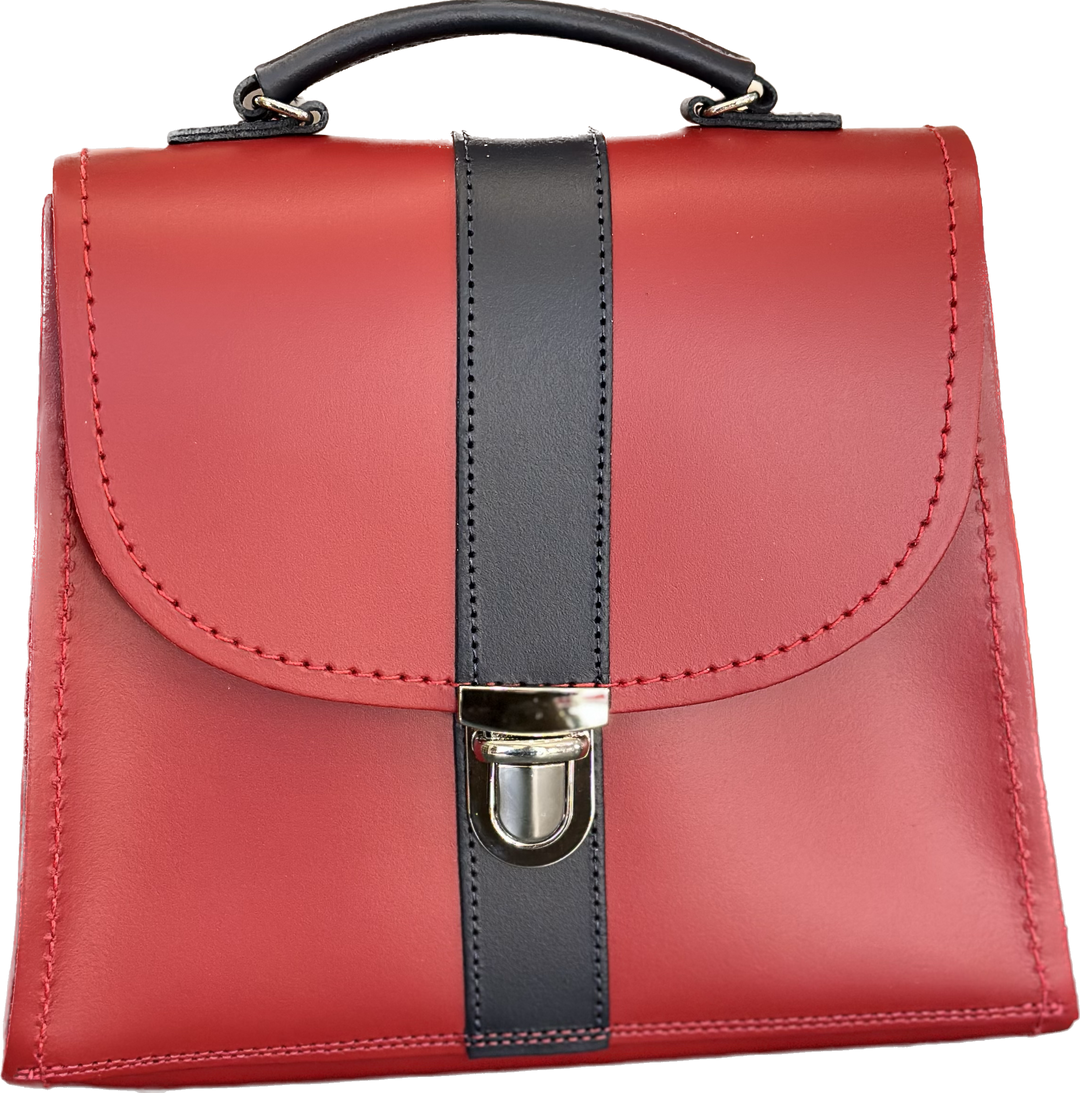 Zatchels Handmade Leather Kensington Handbag - Red with Navy Contrast