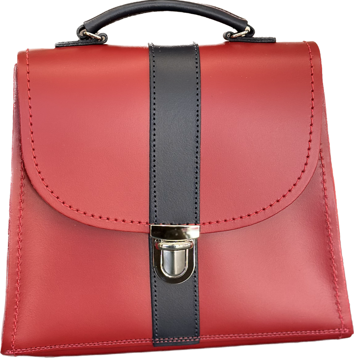 Zatchels Handmade Leather Kensington Handbag - Red with Navy Contrast