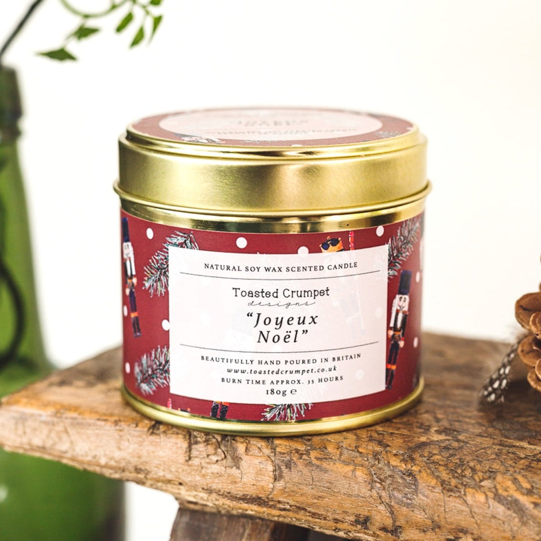 Joyeux Noel Candle in a Matte Gold Tin