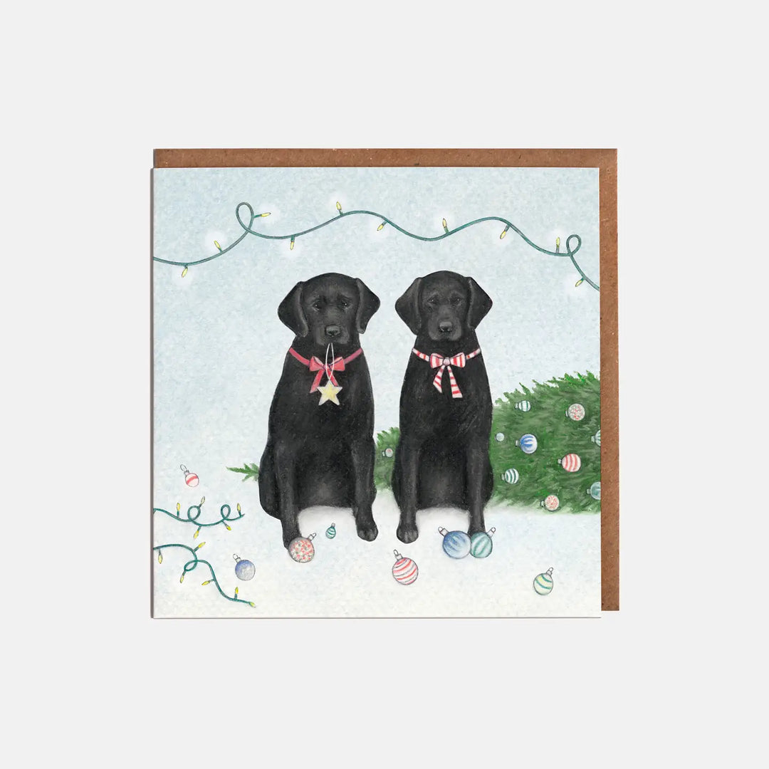 Labradors with Baubles and Bows Christmas Card