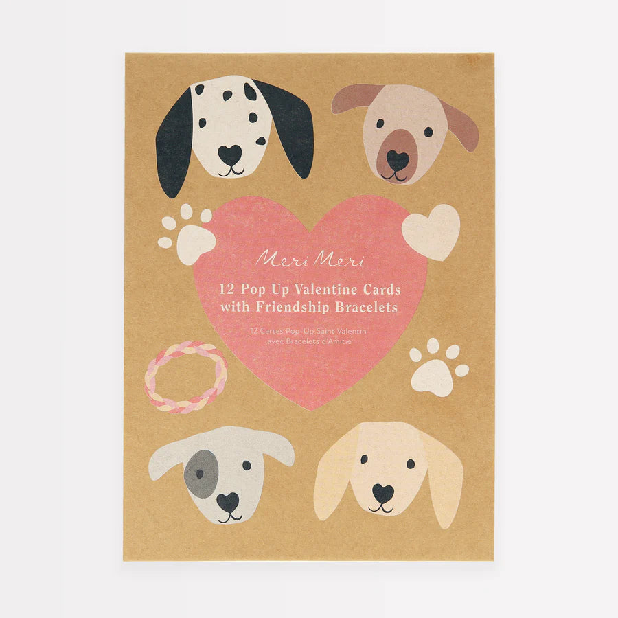 Dog Pop-Up Valentine's Cards with Friendship Bracelets- Set of 12