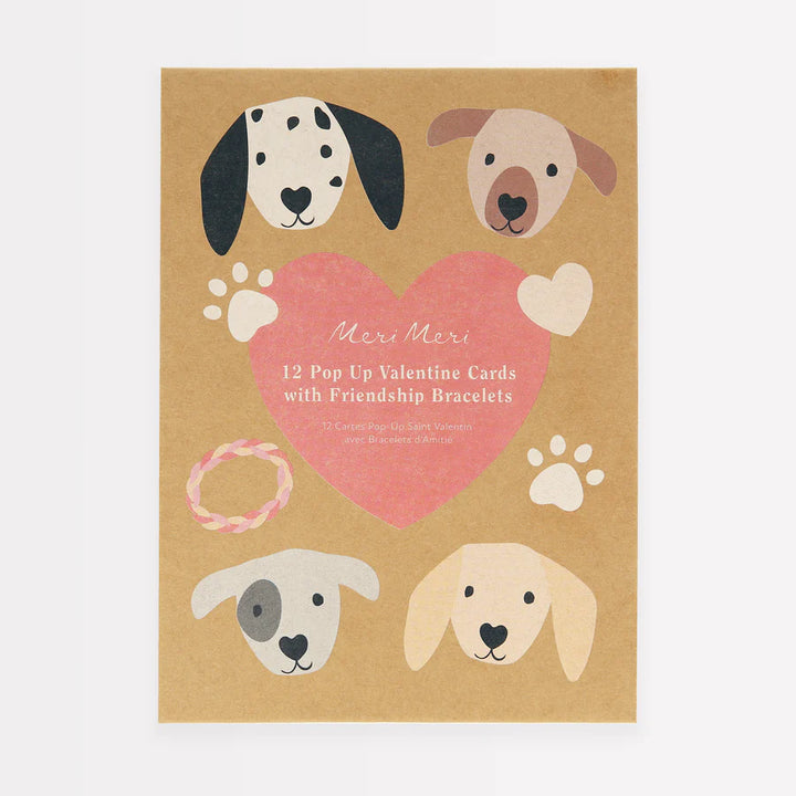 Dog Pop-Up Valentine's Cards with Friendship Bracelets- Set of 12