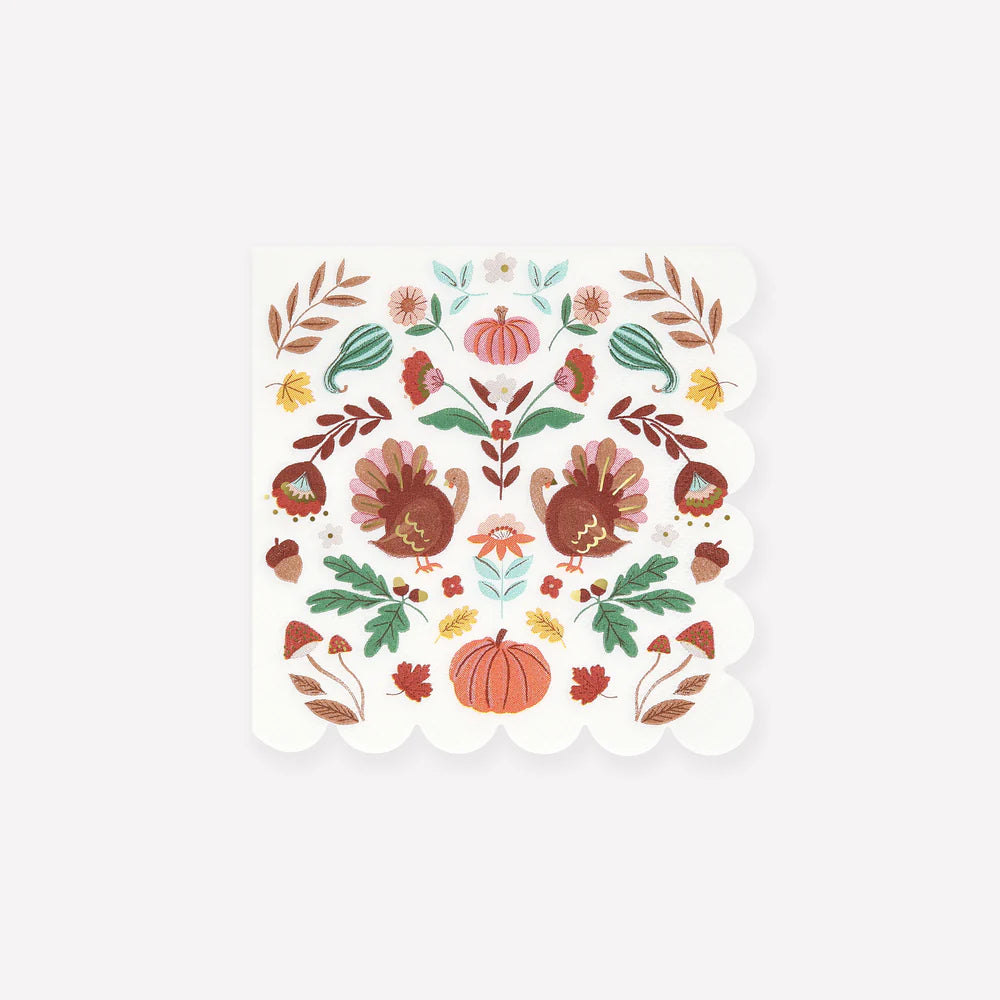 Folk Fall Small Napkins-Set of 16