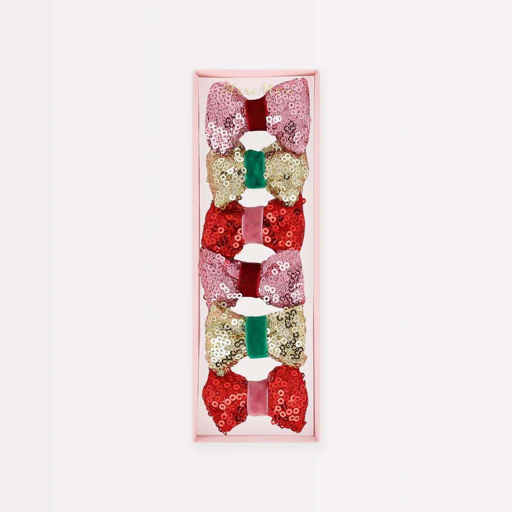 Sequin & Velvet Mini Bow Hairclips-Set of 6