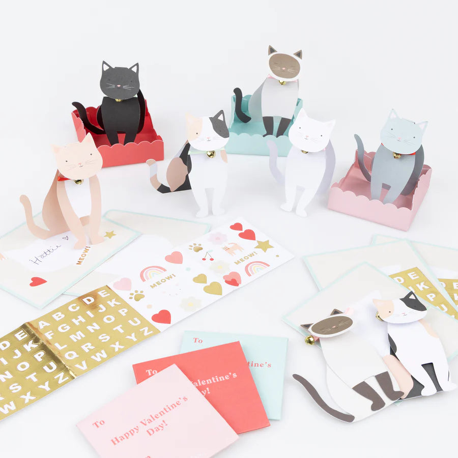 Cat Pop-Up Valentine's Cards and Stickers- Set of 12