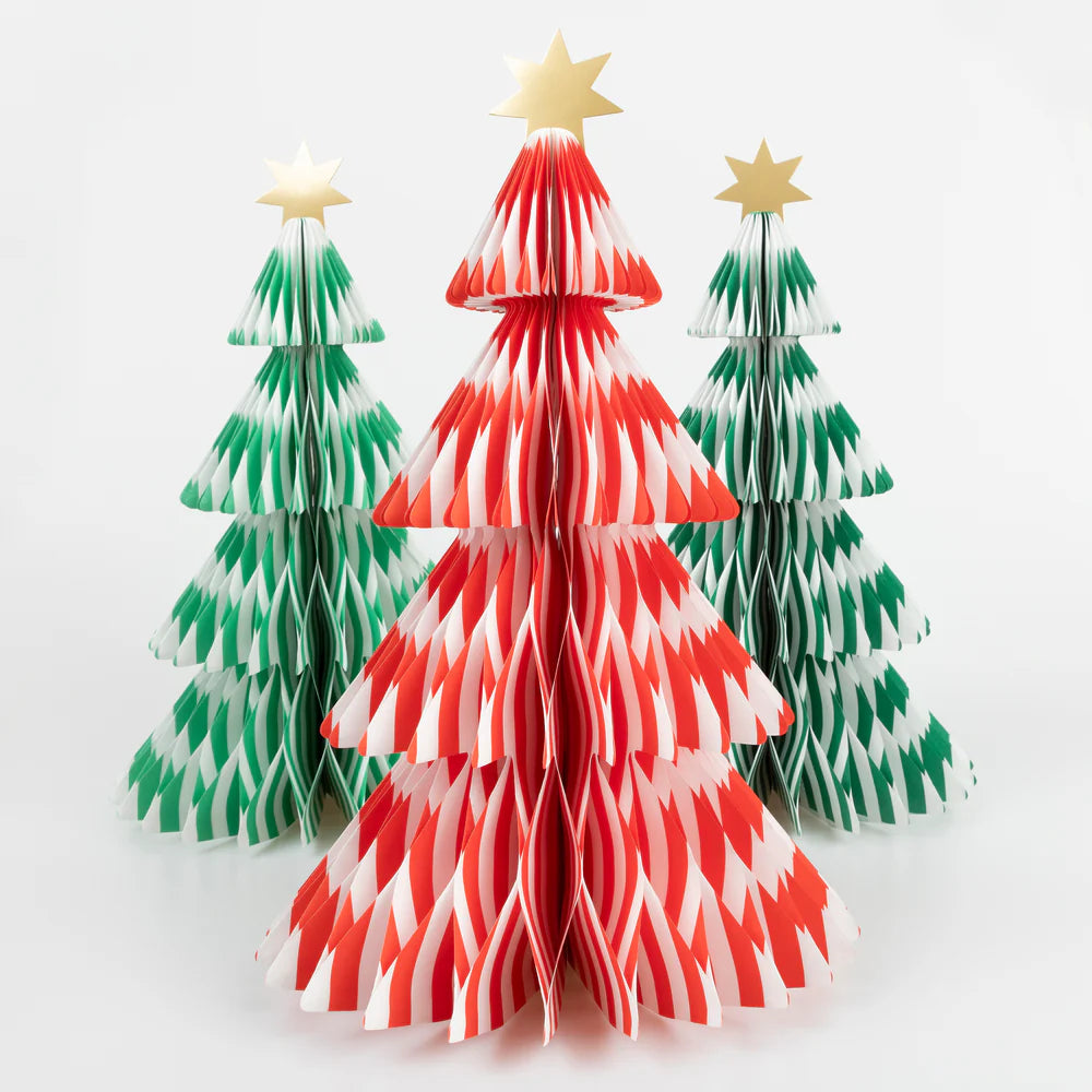 Stripe Paper Honeycomb Trees-Set of 3