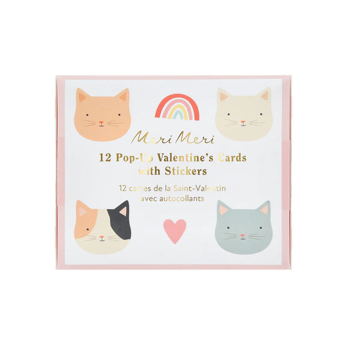 Cat Pop-Up Valentine's Cards and Stickers- Set of 12