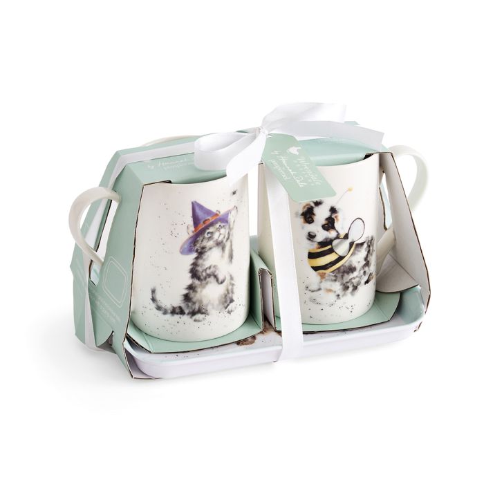 'Trick or Treat' Dog and Cat Halloween Mug & Tray 3-piece Set