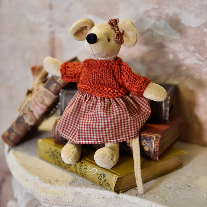 Mouse with Red Gingham Skirt & Hand-knitted Jumper