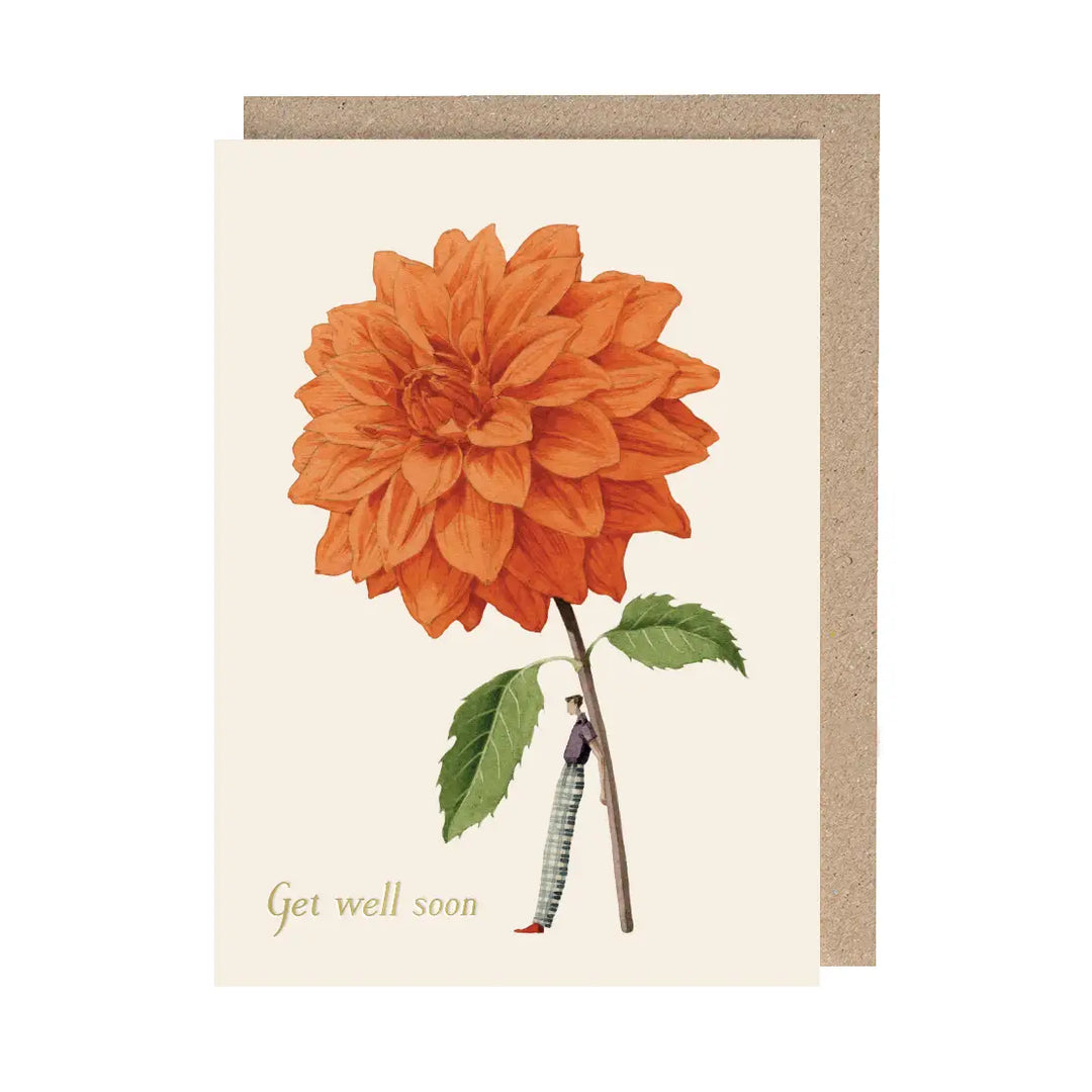Orange Dahlia (Get well soon) Greetings Card