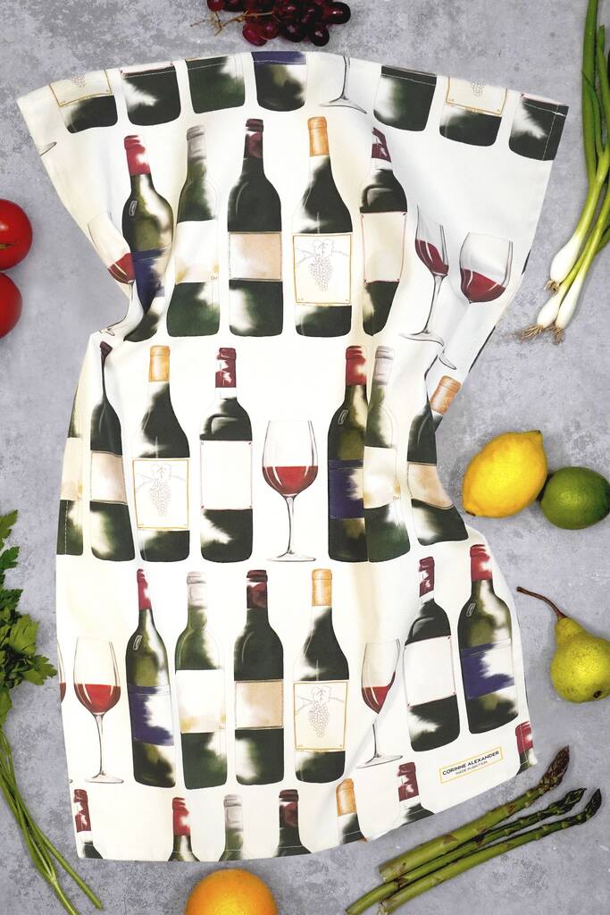 Red Wine Tea Towel by Corinne Alexander