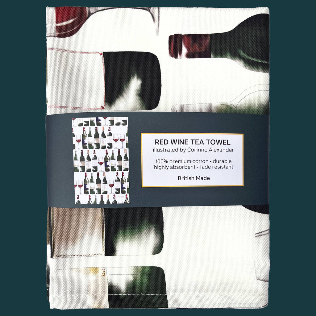 Red Wine Tea Towel by Corinne Alexander