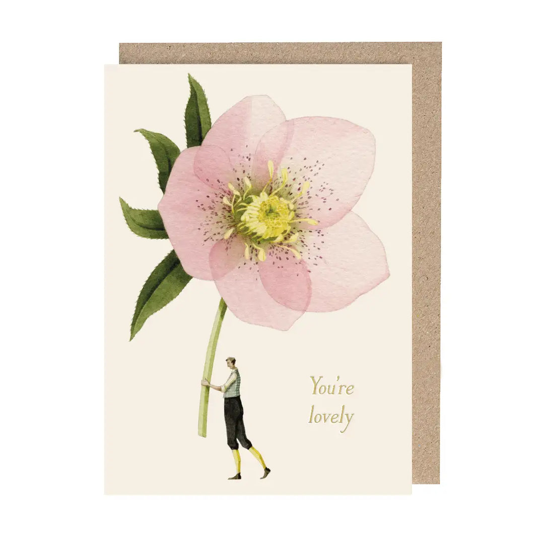 Pink Hellebore (You're lovely) Greetings Card