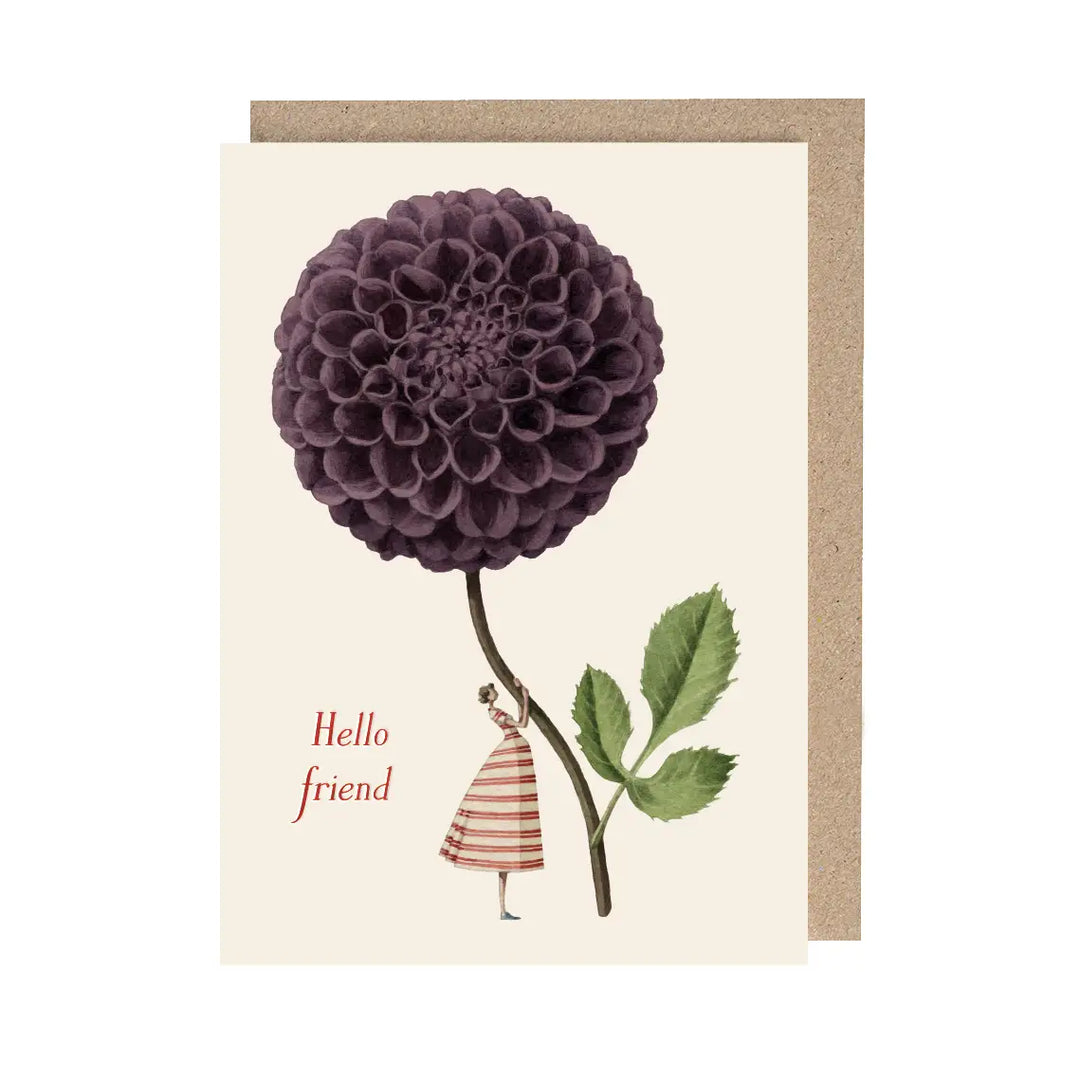 Purple Dahlia (Hello friend) Greetings Card