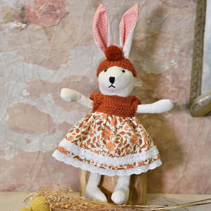 Rabbit with Autumnal Dress & Hand-knitted Jumper, Hat