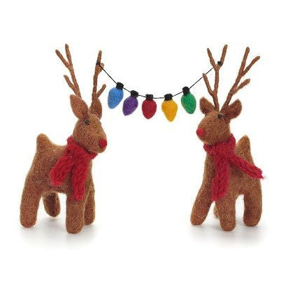 Reindeer Pair with Fairy Lights Felt Decoration