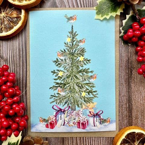 Robin Christmas Tree Eco-Friendly Card