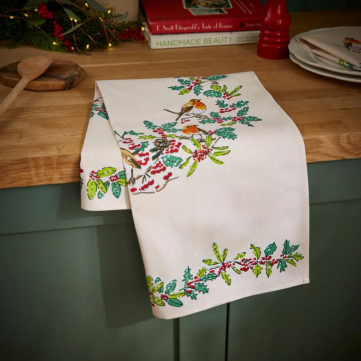 Christmas Robins Tea Towel