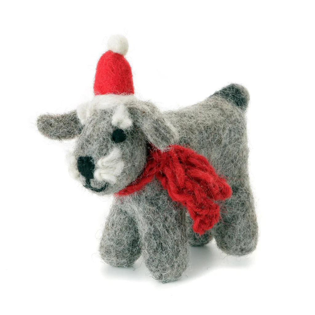 Schnauzer with Hat and Scarf Felt Decoration