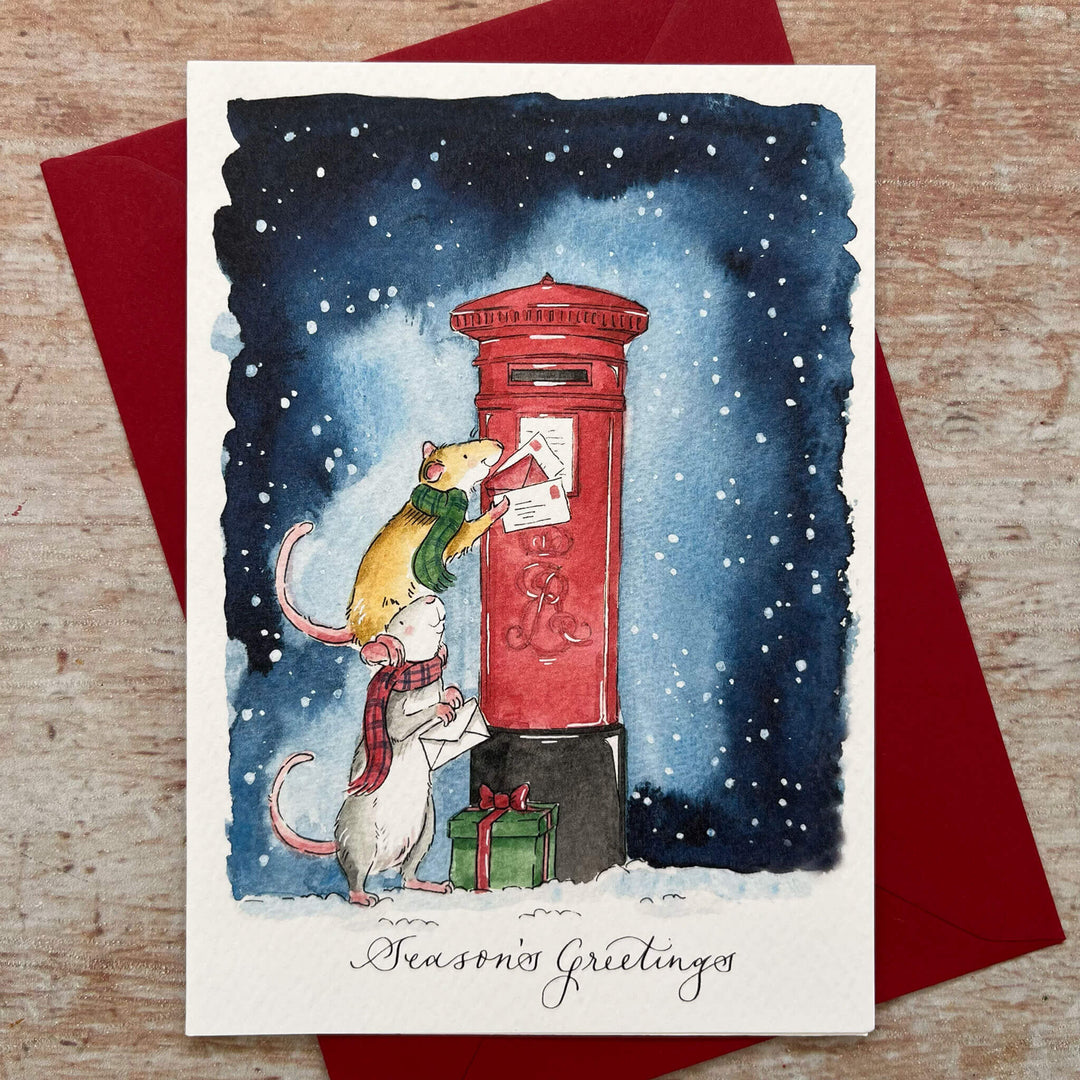 Twilight Tales Post Box Mice Christmas Card