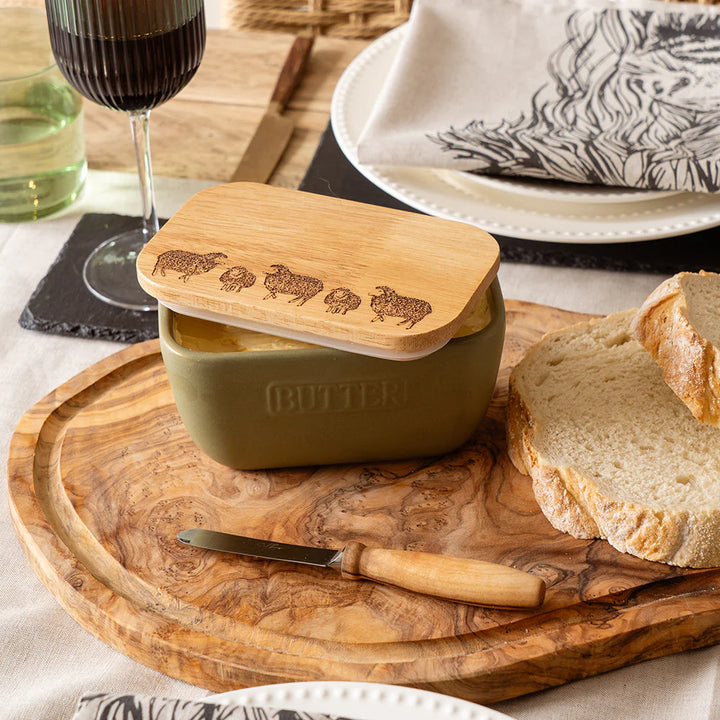 Sheep Oak & Ceramic Sage Green Butter Dish