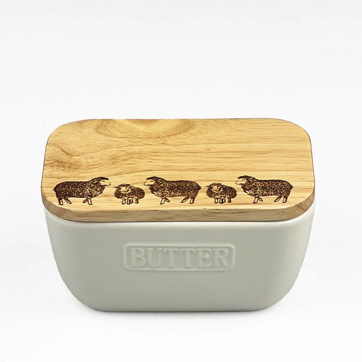 Sheep Oak & Ceramic White Butter Dish