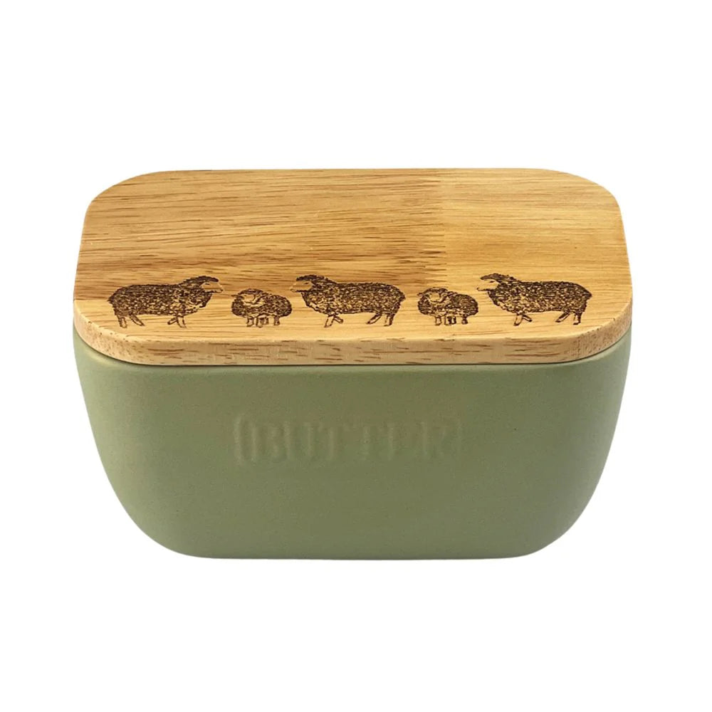 Sheep Oak & Ceramic Sage Green Butter Dish