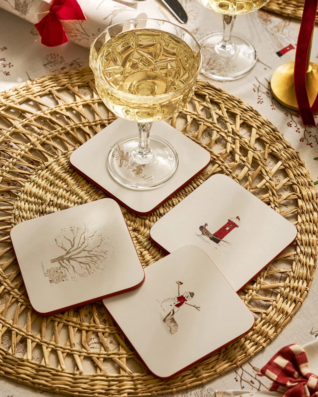 Snowy Village Square Coasters- Set of 4