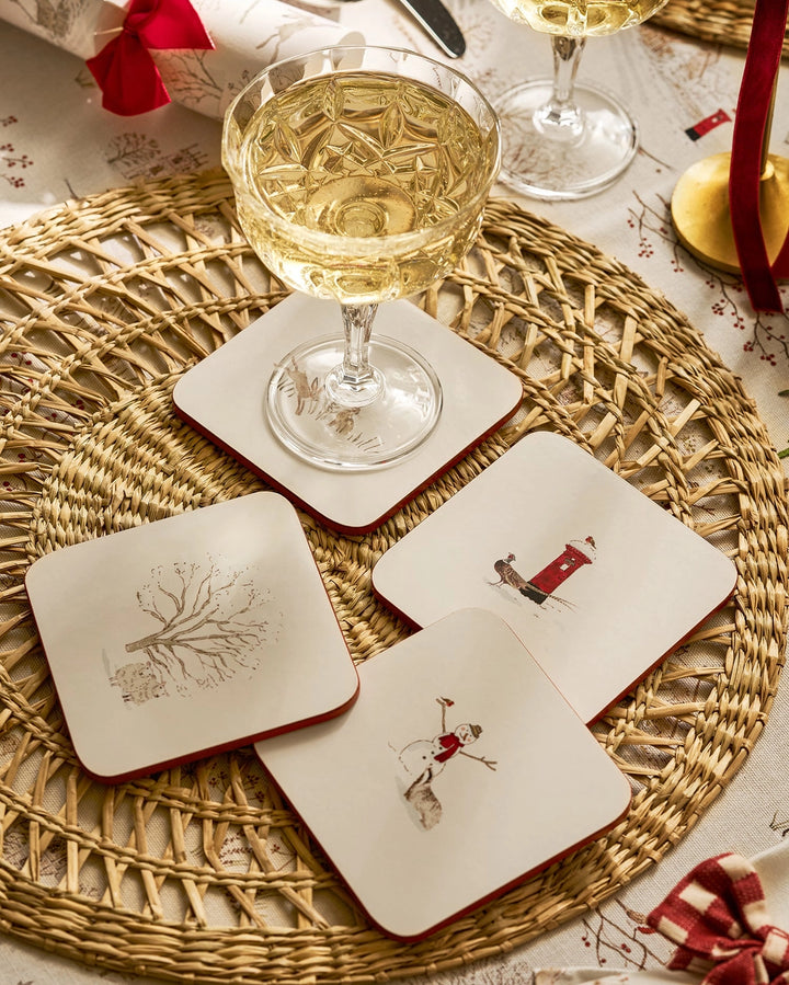 Snowy Village Square Coasters- Set of 4