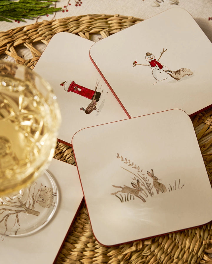 Snowy Village Square Coasters- Set of 4