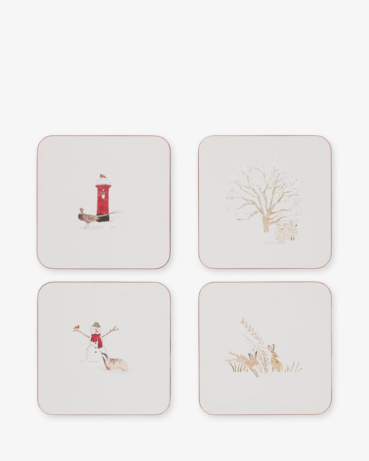 Snowy Village Square Coasters- Set of 4