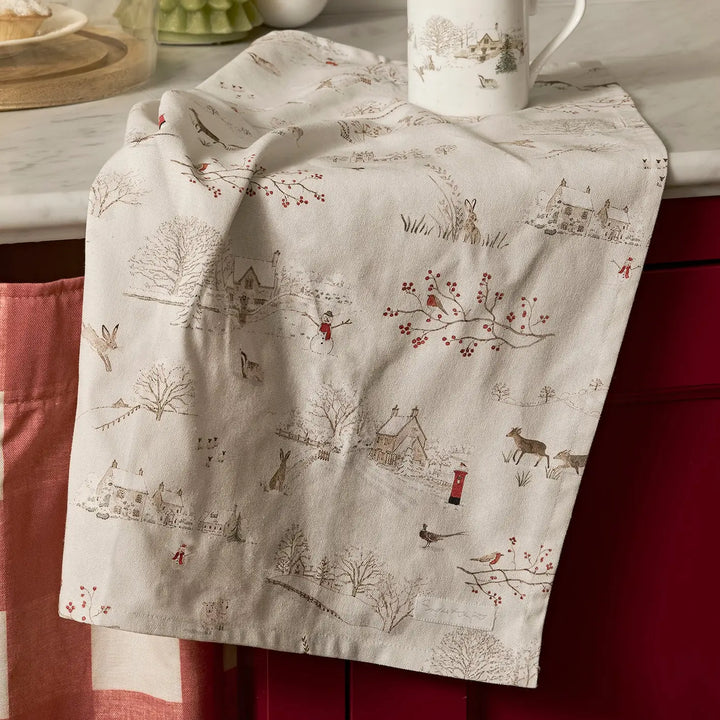 Snowy Village Tea Towel