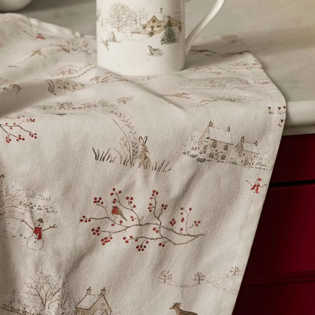 Snowy Village Tea Towel