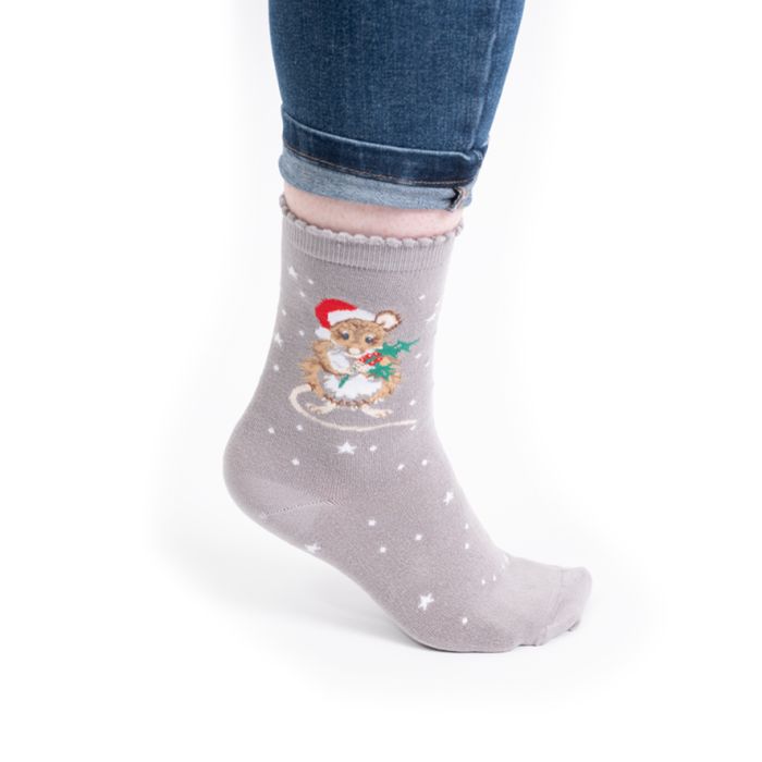 'Christmasmouse' Women's Gray Socks